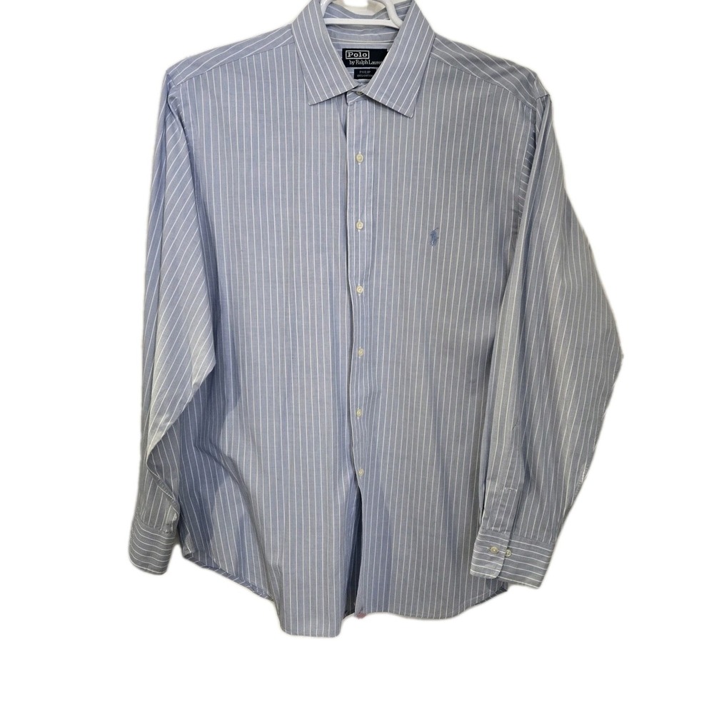 Polo Ralph Lauren Philip Long Sleeve Button Up Shirt 17.5 36/37 Blue/white Pony